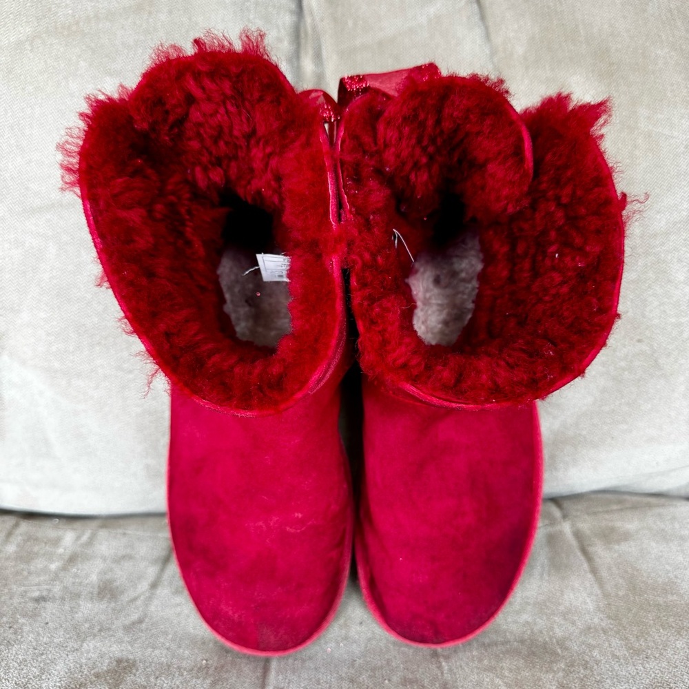 UGGS Australia Women's Sz 9 Boots Mini Bailey Bow Red Suede Lining Ankle Boot - Picture 7 of 9
